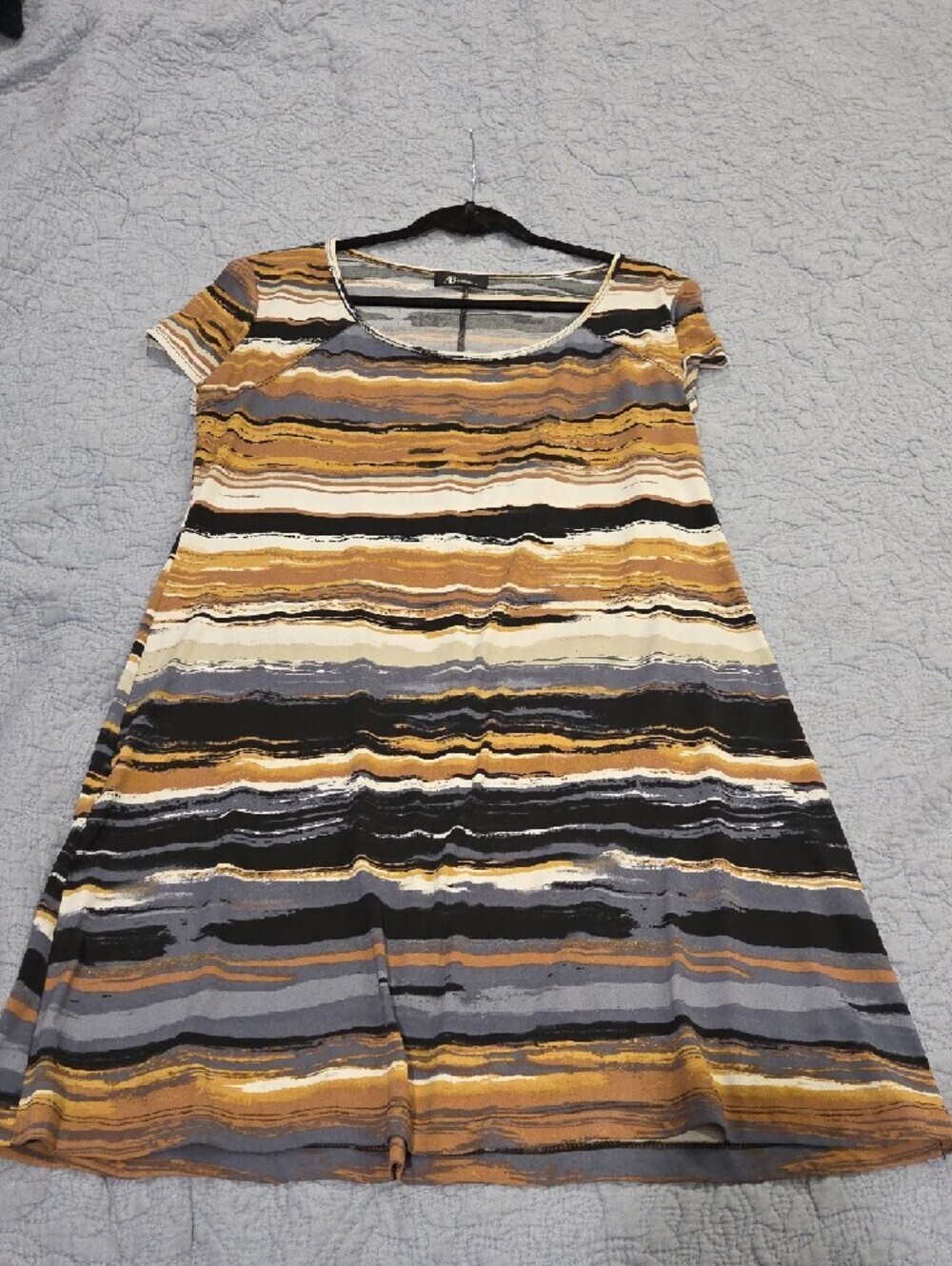 AB Studio Striped Mini Dress in Mustard, Black, Gray and White Size L! - Picture 3 of 6